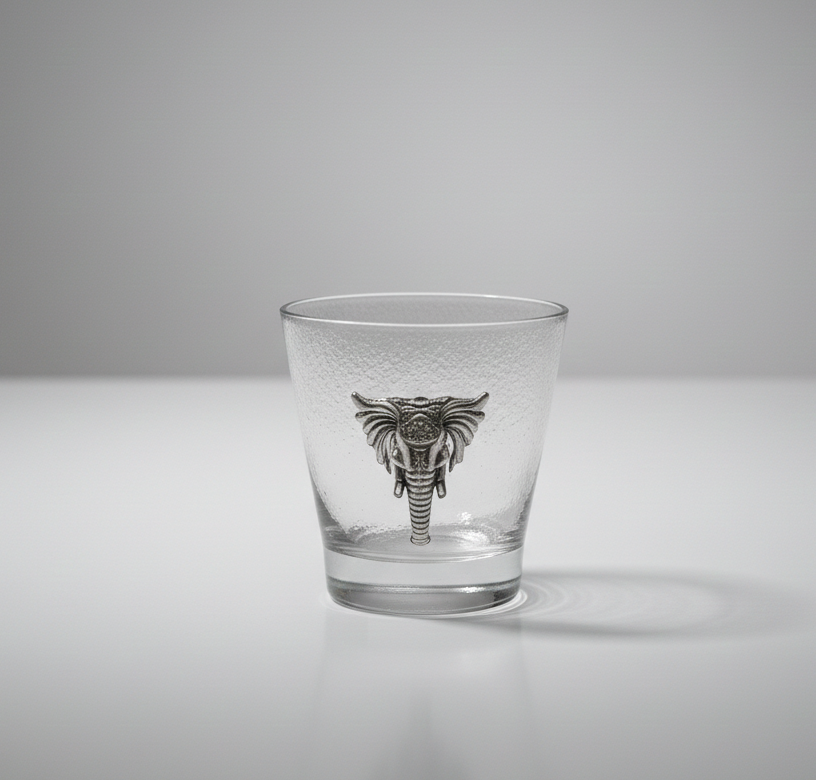 Glass Set with Silver Elephant Emblem