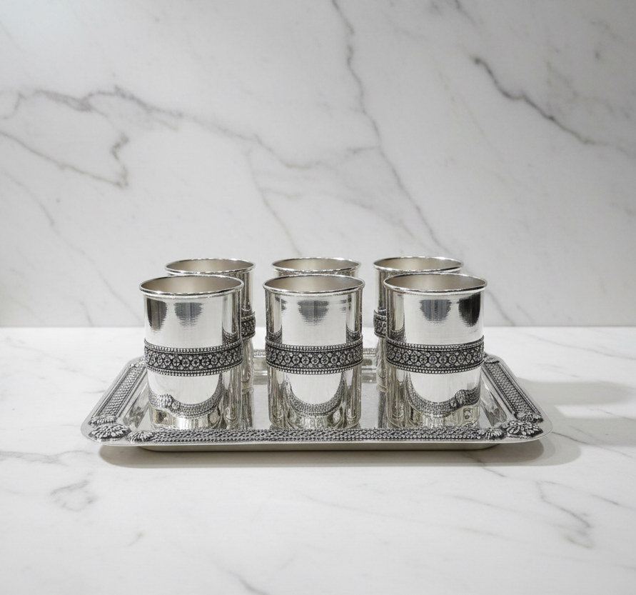 Aarambh Silver Glass & Tray Set