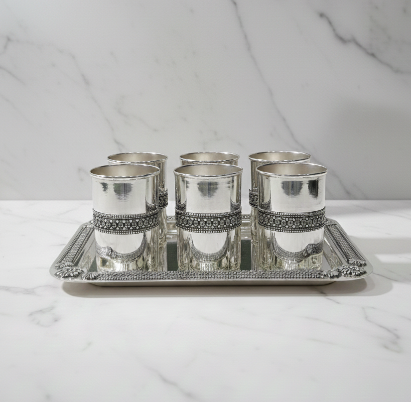 Aarambh Silver Glass & Tray Set