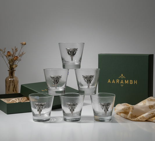 Glass Set with Silver Elephant Emblem