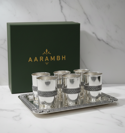 Aarambh Silver Glass & Tray Set