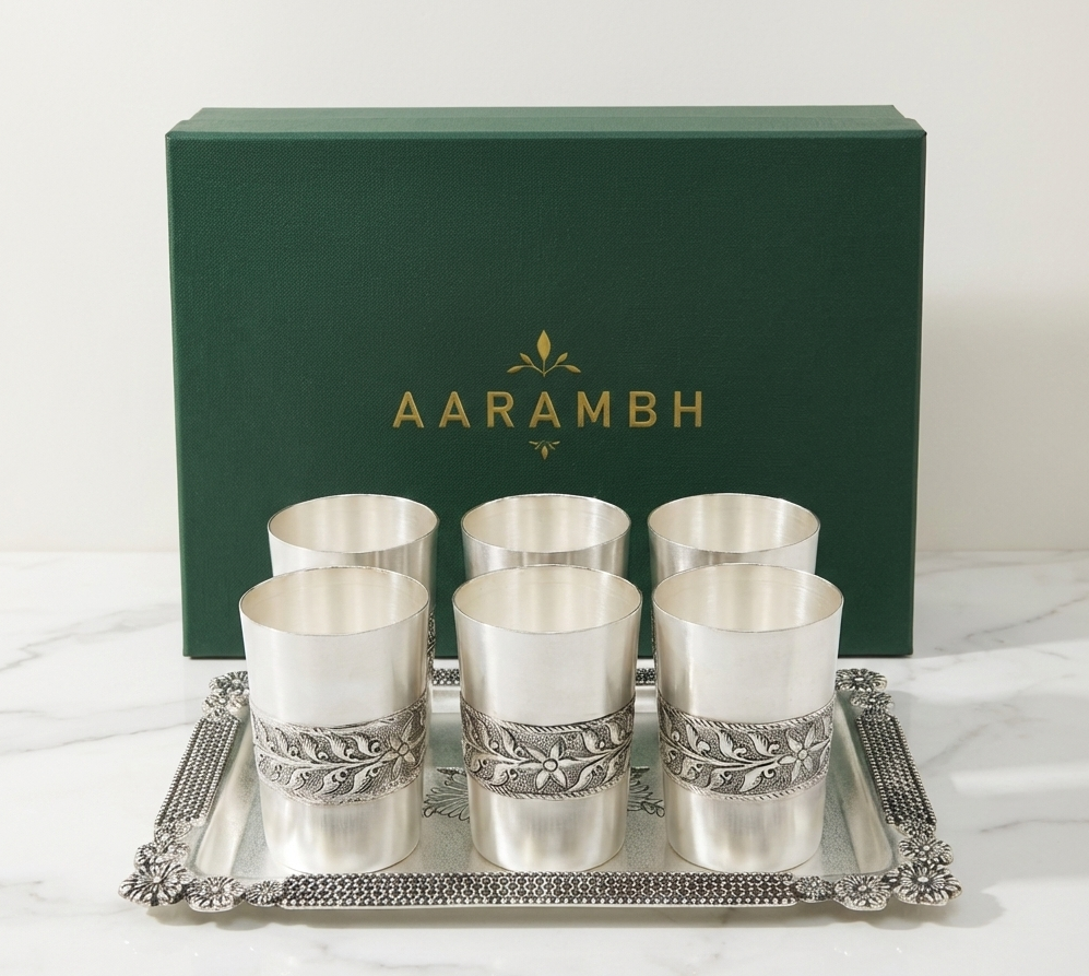 Aarambh Silver Glass & Tray Set