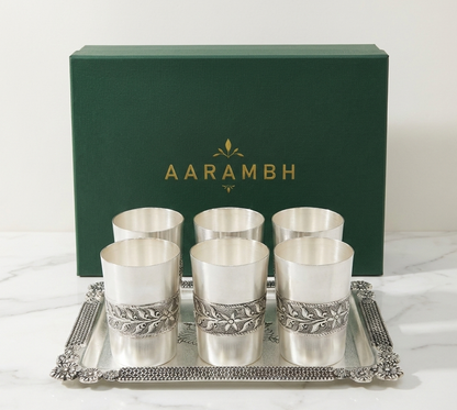 Aarambh Silver Glass & Tray Set