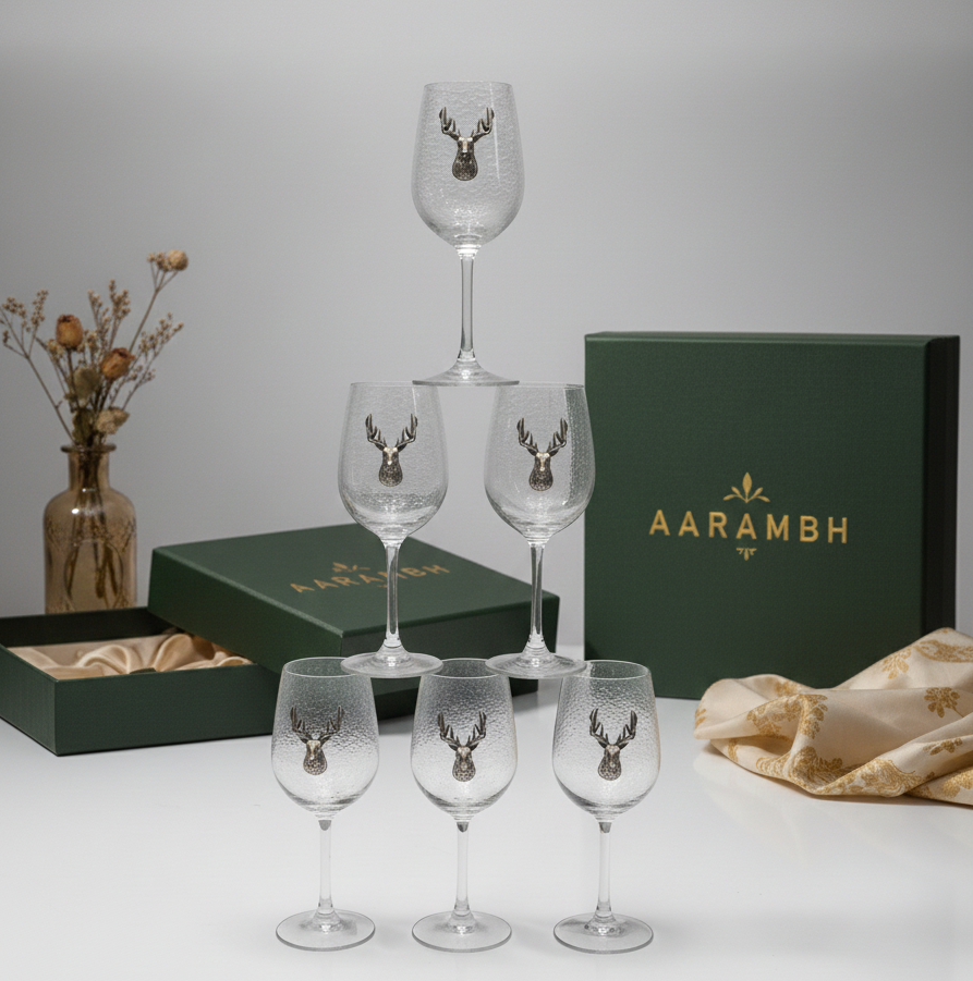 Glass Set with Silver Deer Emblem