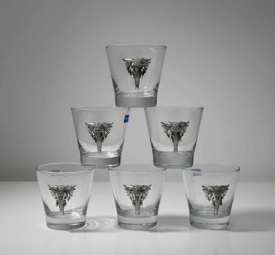 Glass Set with Silver Elephant Emblem