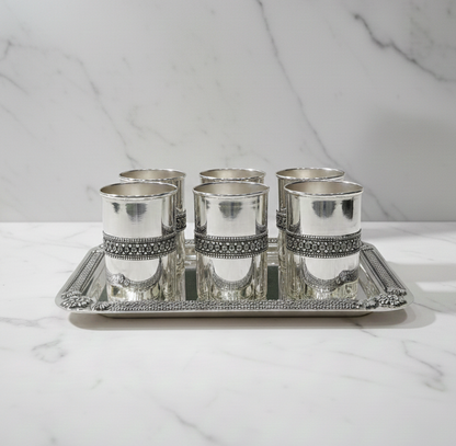 Aarambh Silver Glass & Tray Set