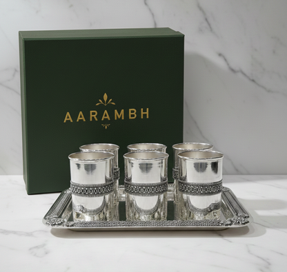 Aarambh Silver Glass & Tray Set