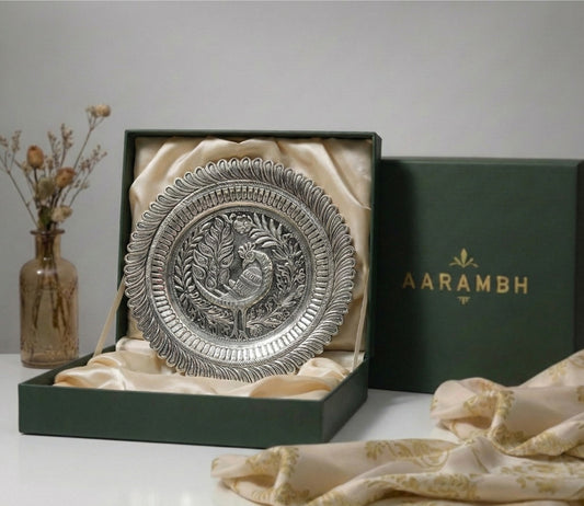Handcrafted Peacock Motif Silver Plate